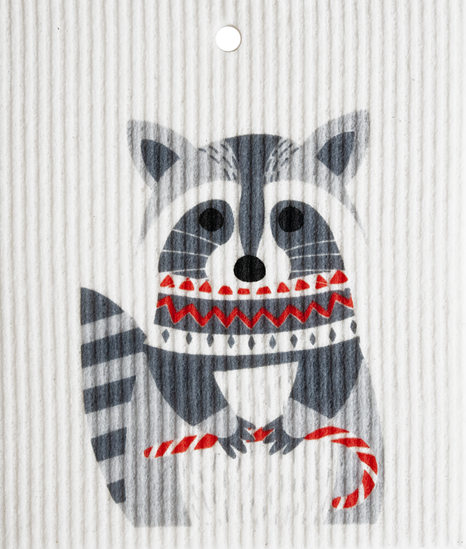 Raccoon with Candy Cane Swedish Wash Towel