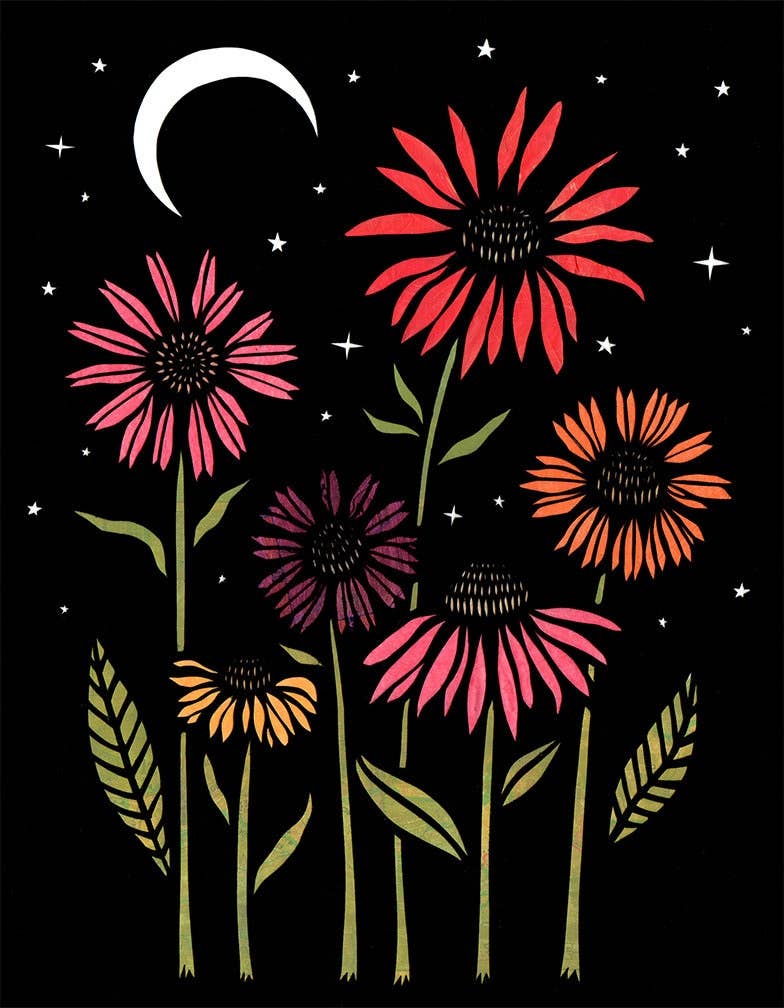 Moon Flowers - 8 x 10 inch Cut Paper Art Print