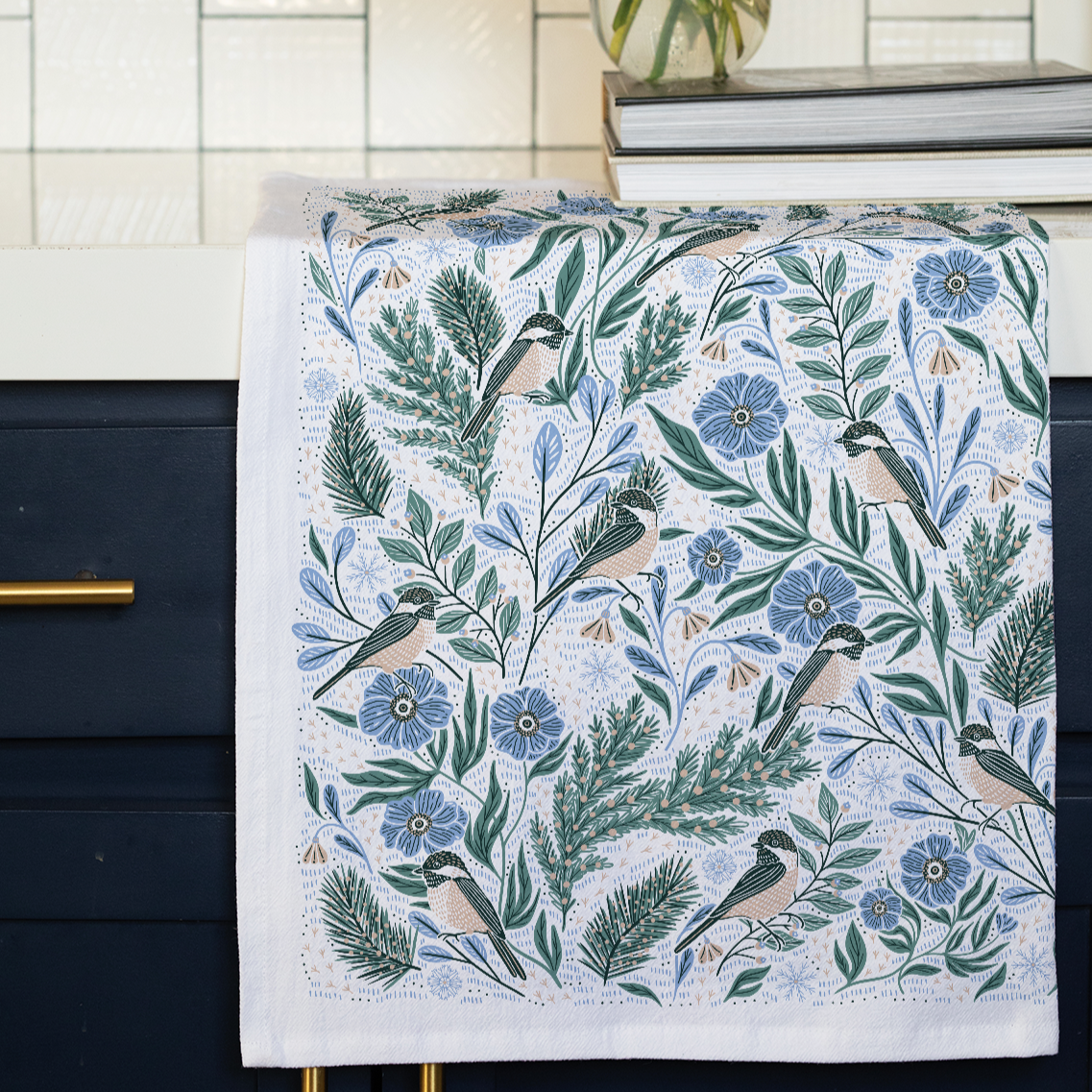 Winter Retreat Tea Towel – Cozy Seasonal Design