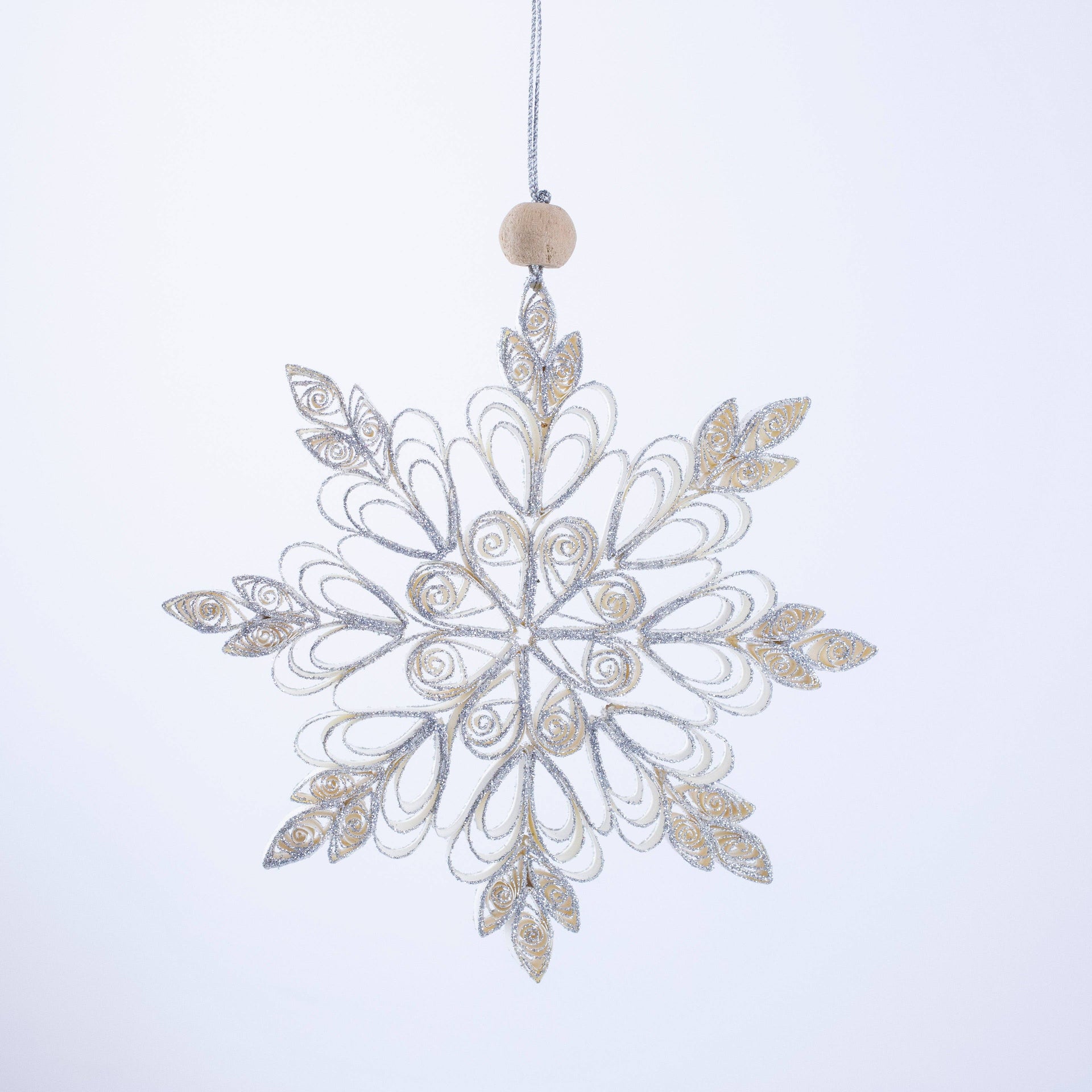 Quilling Snowflake "Frostine" silver glitter - 6 inch Ø | Christmas / Winter