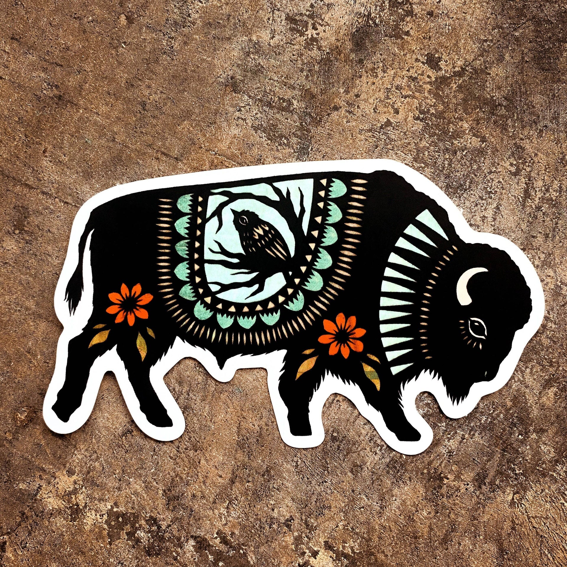 Bison and Bird Matte Vinyl Sticker