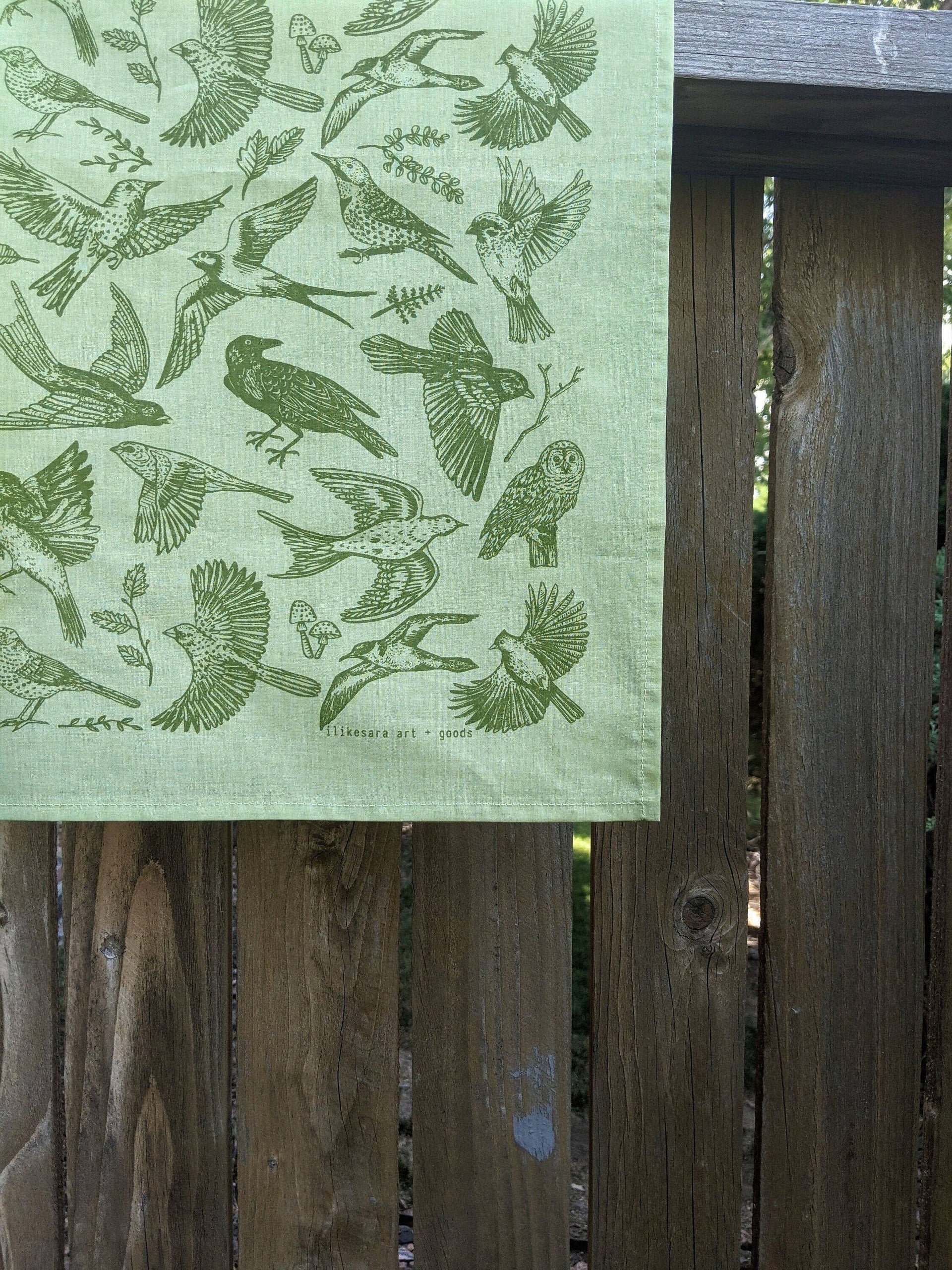 Bandana | birds - green screenprinted birder scarf neckerchief