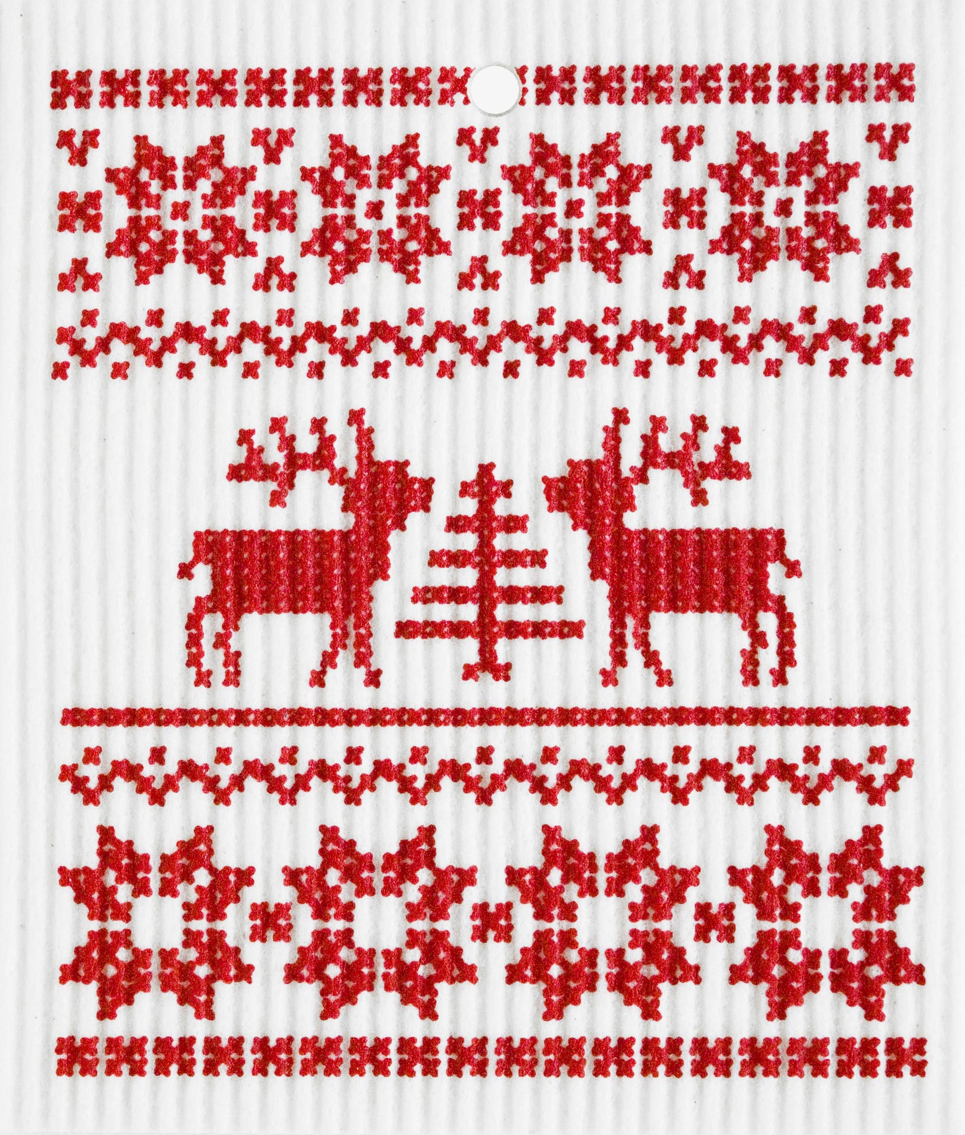 Red Knit Reindeer Pattern Swedish Wash Towel
