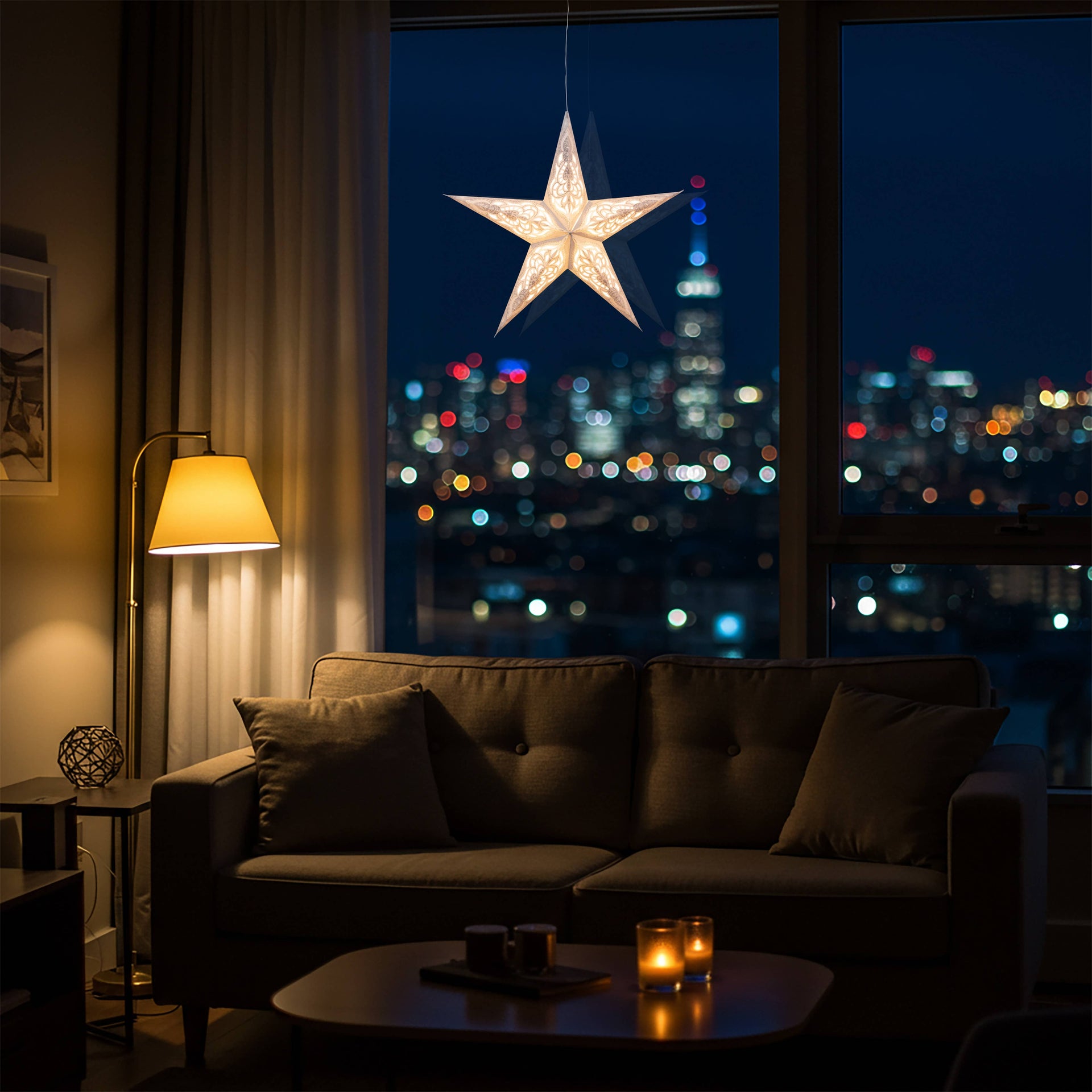 Nigella 5 Point 16" Gray Paper Star Lantern Light