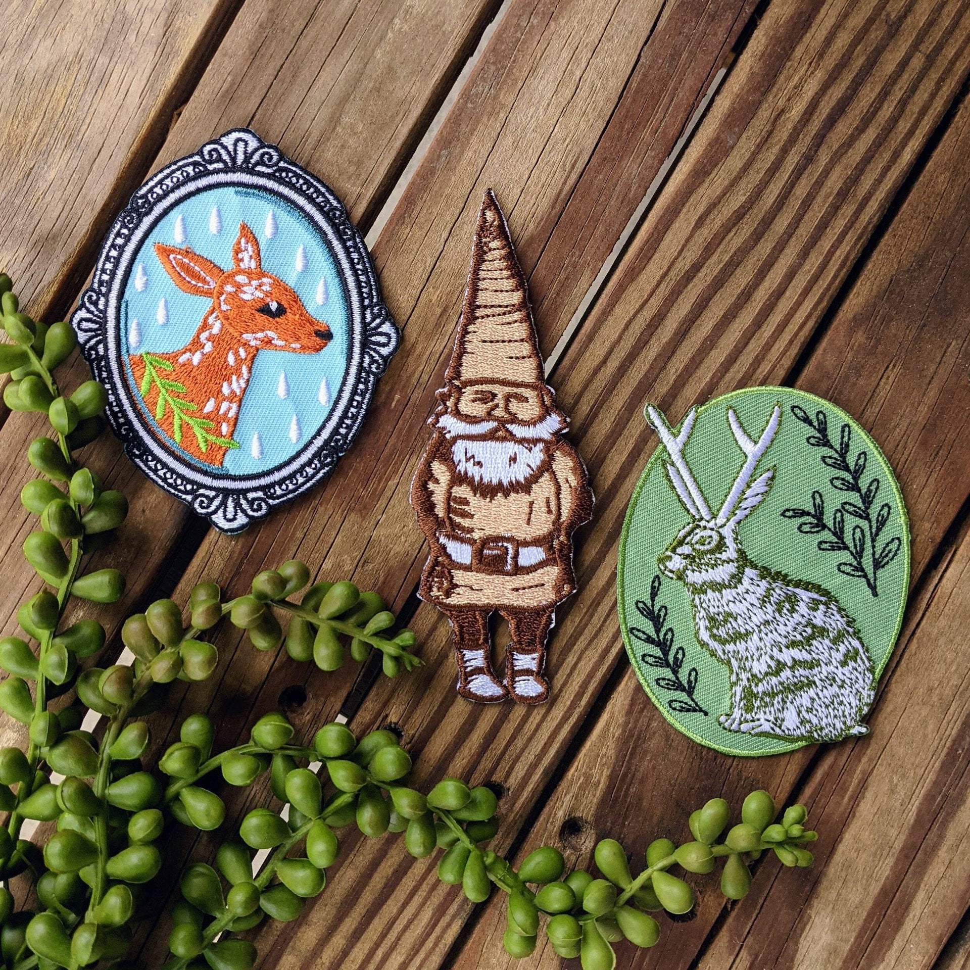 Iron-on patch | jackalope - green oval 2.5" x 3.2"