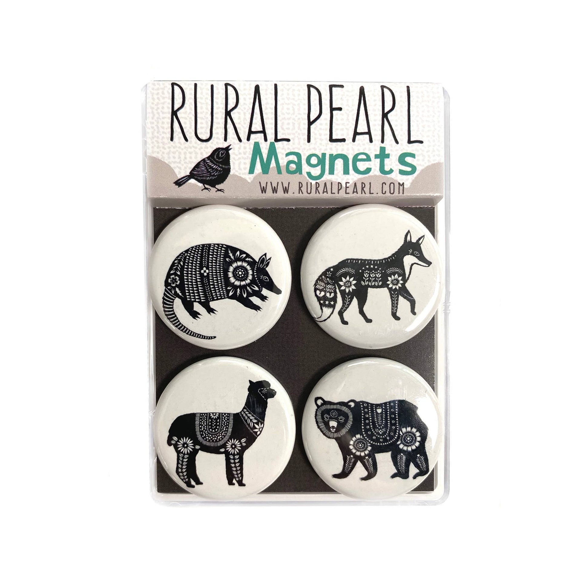 Folk Animals Magnets - Set of 4 - 1.25 inch Magnets