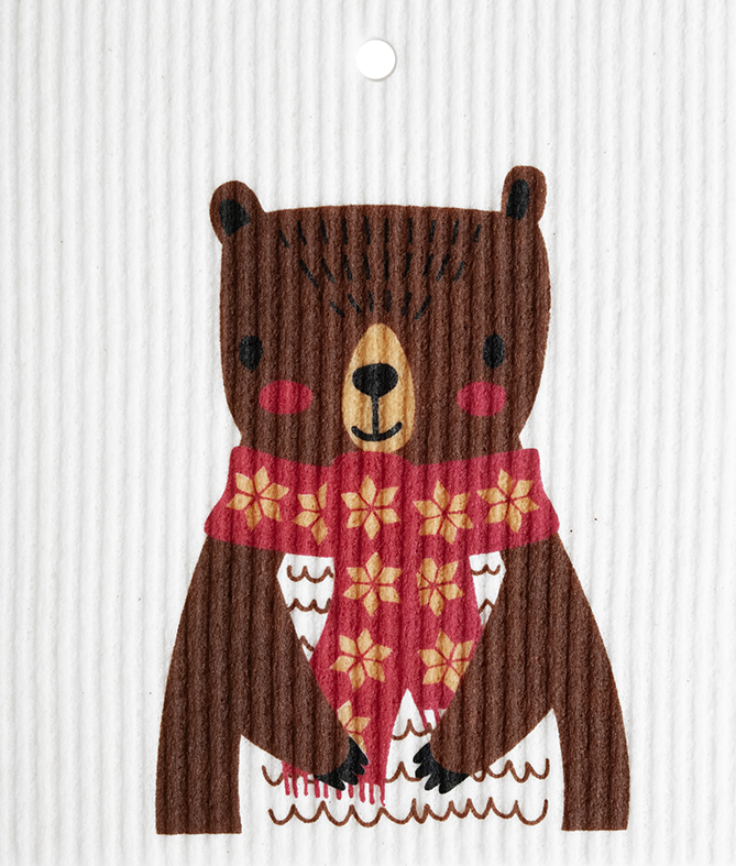 Brown Bear with Scarf Swedish Wash Towel