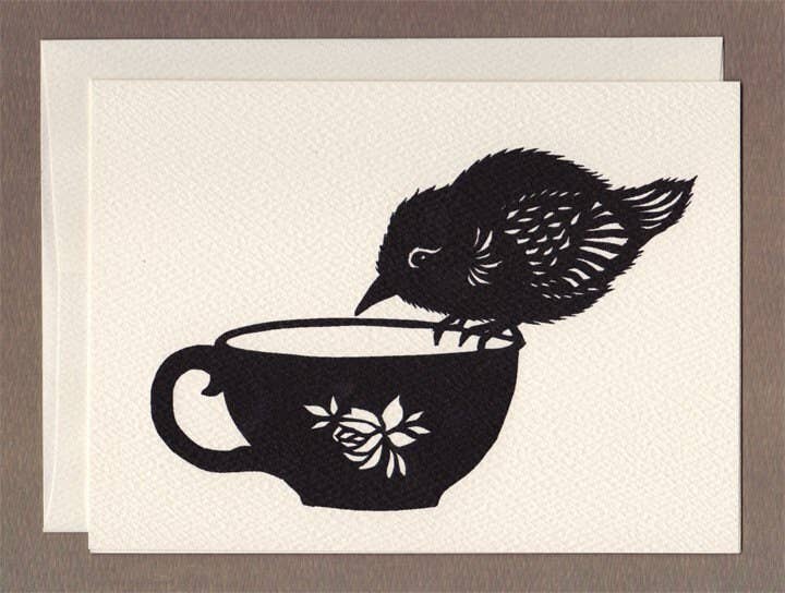 Tea Cup Bird - Greeting Card