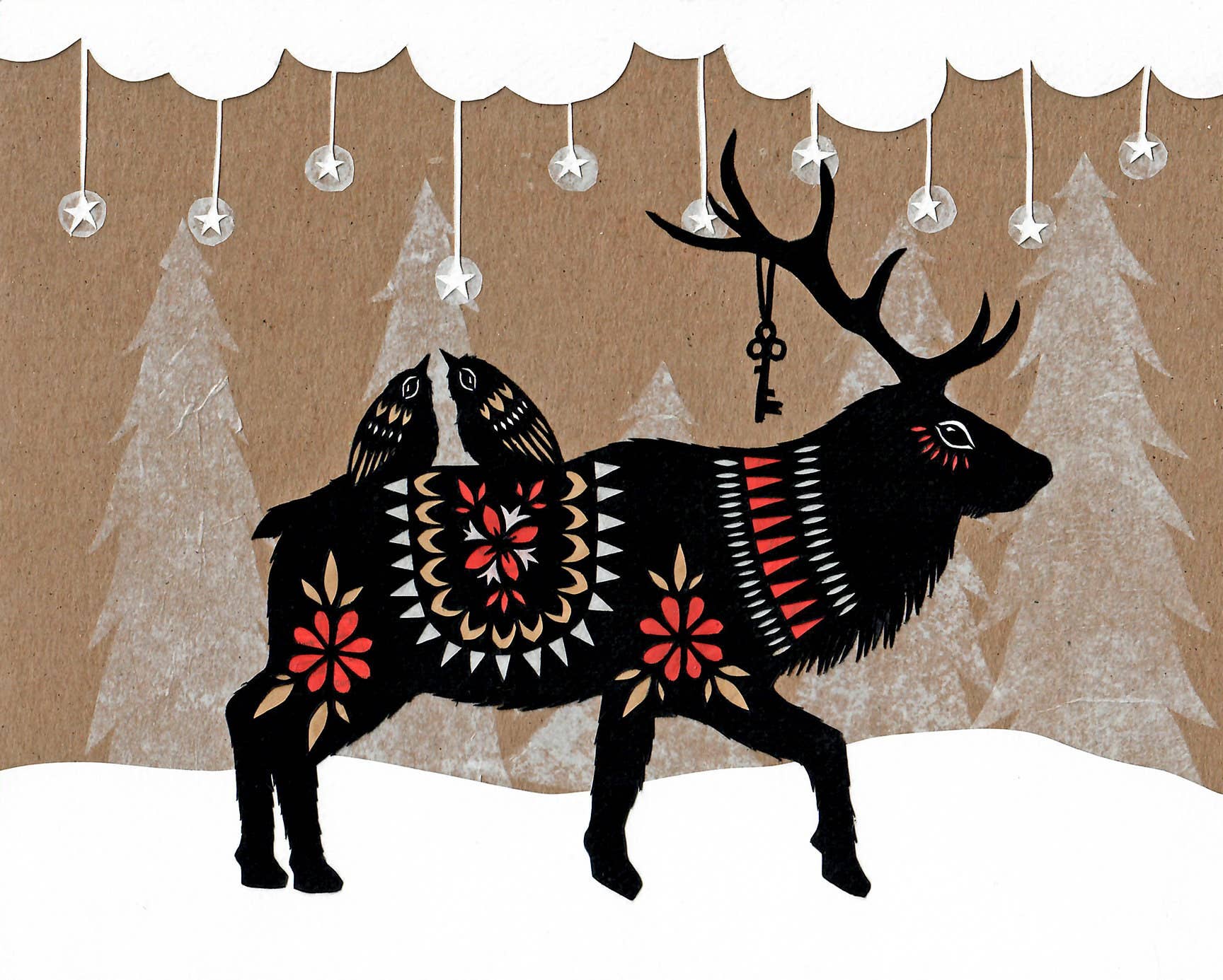 Winter's Visit - 8 X 10 inch Cut Paper Art Print