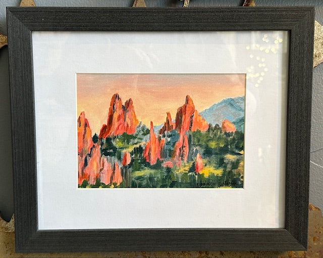 "Garden of the Gods at Sunset" Framed 5"x7" print from original acrylic painting by local Colorado artist, Rita Salazar Dickerson