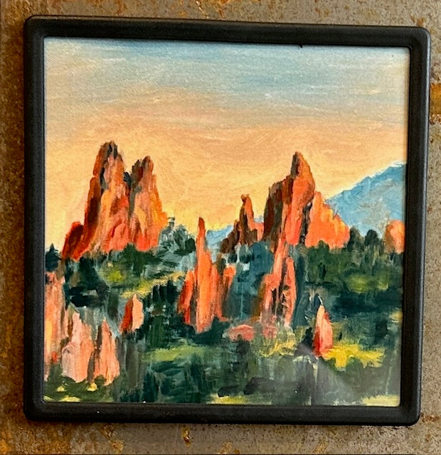 "Garden of the Gods at Sunset" Tiny Art Gallery Magnets by Local Colorado artist Rita Salazar Dickerson 4.25"x4.25"