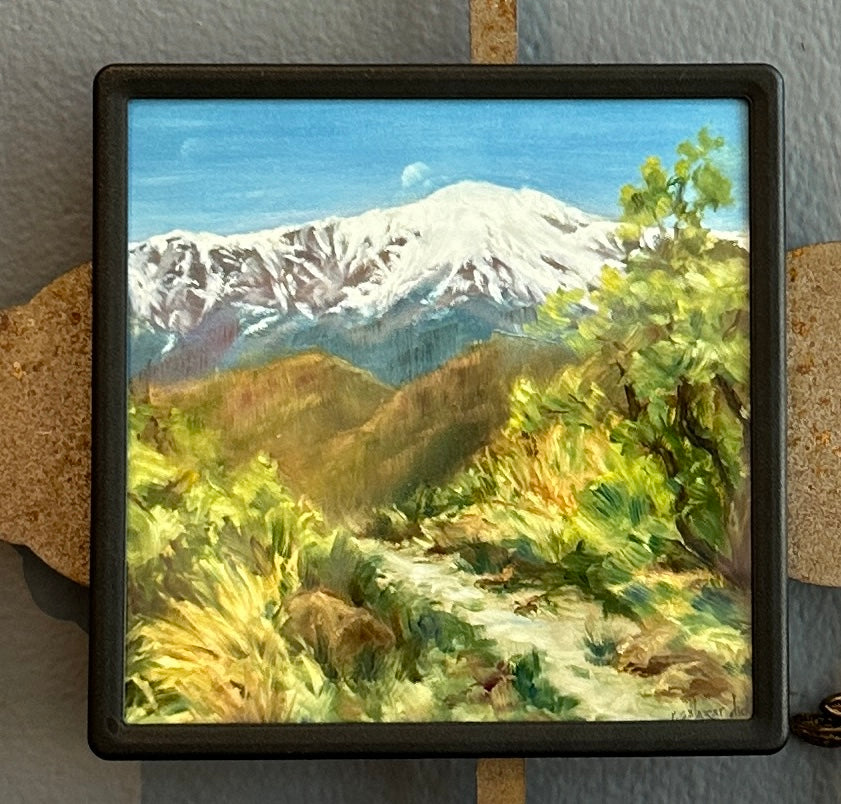 "Moon Over Pikes Peak" Tiny Art Gallery Magnet 4.25"x4.25" by Local Colorado artist Rita Salazar Dickerson
