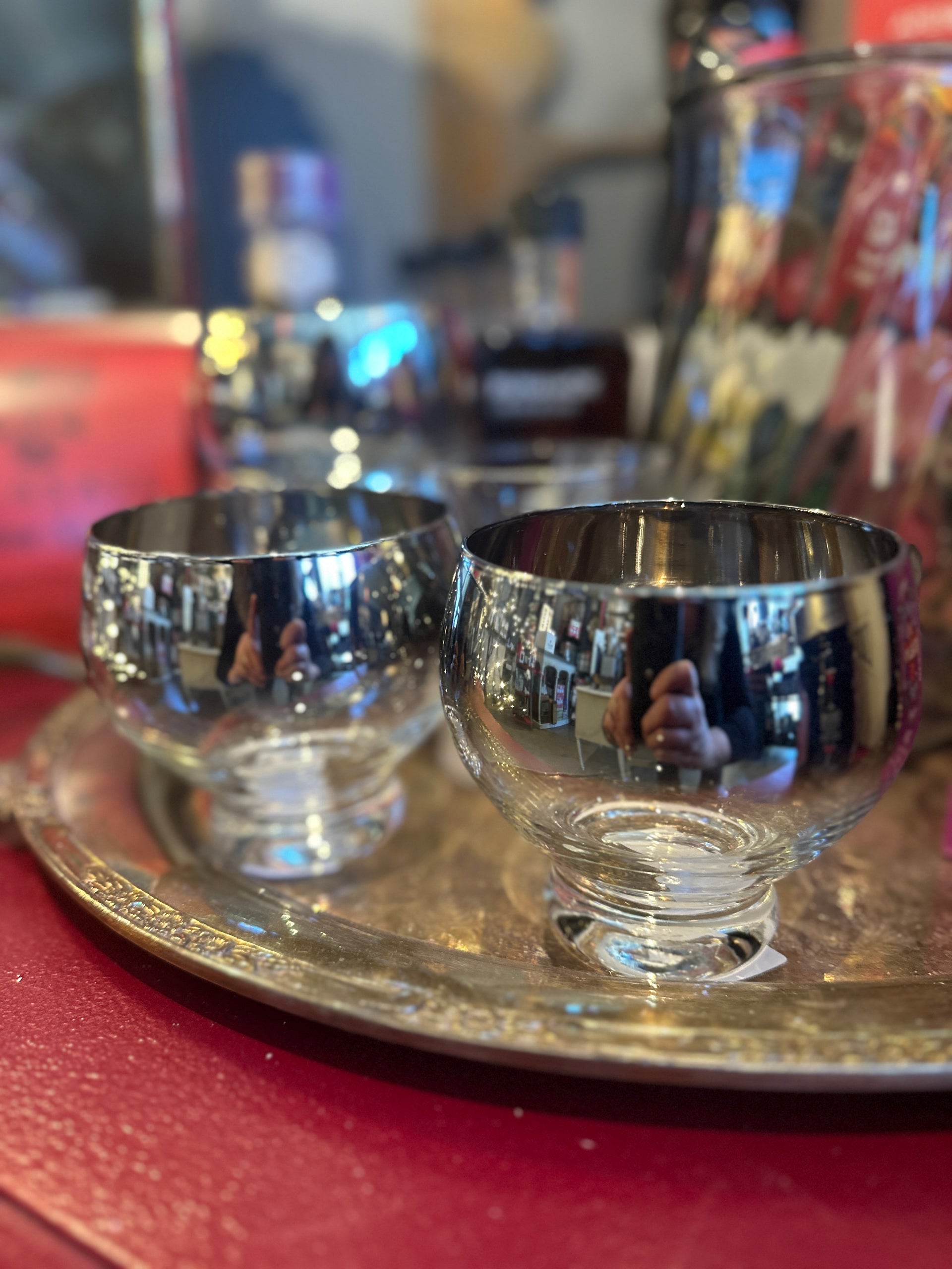 Vintage Silver Fade Wide Band Double Old Fashioned Glasses (Footed, priced individually)