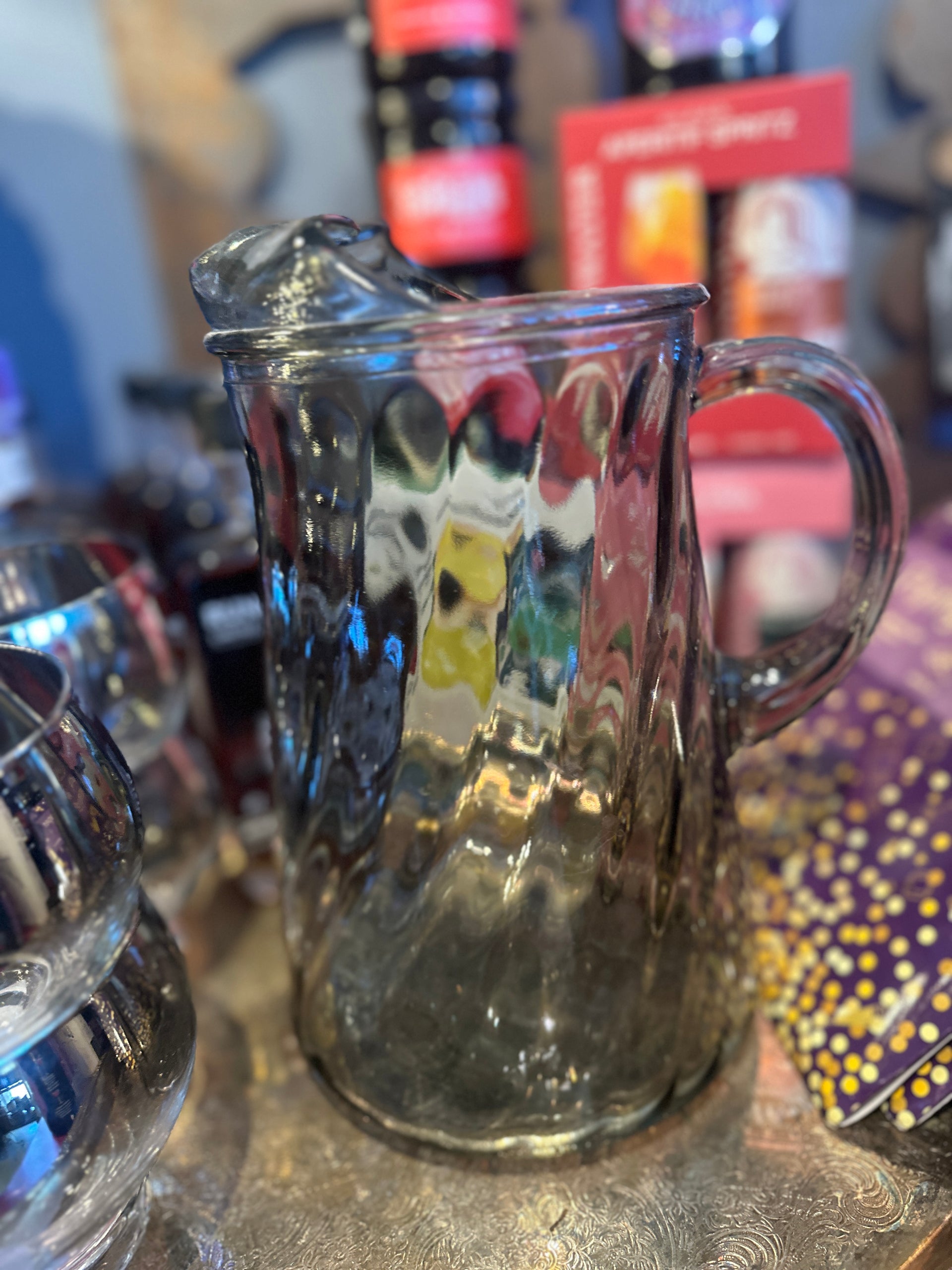 Vintage Mid-Century 1960's Bartlett Collins Smoked Gray Optic Swirl Glass Pitcher