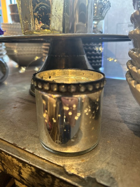 Vintage-style Mercury Glass Holder with Rhinestones