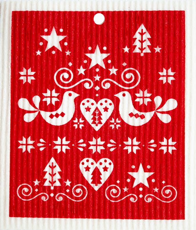 Christmas Birds Swedish Wash Towel