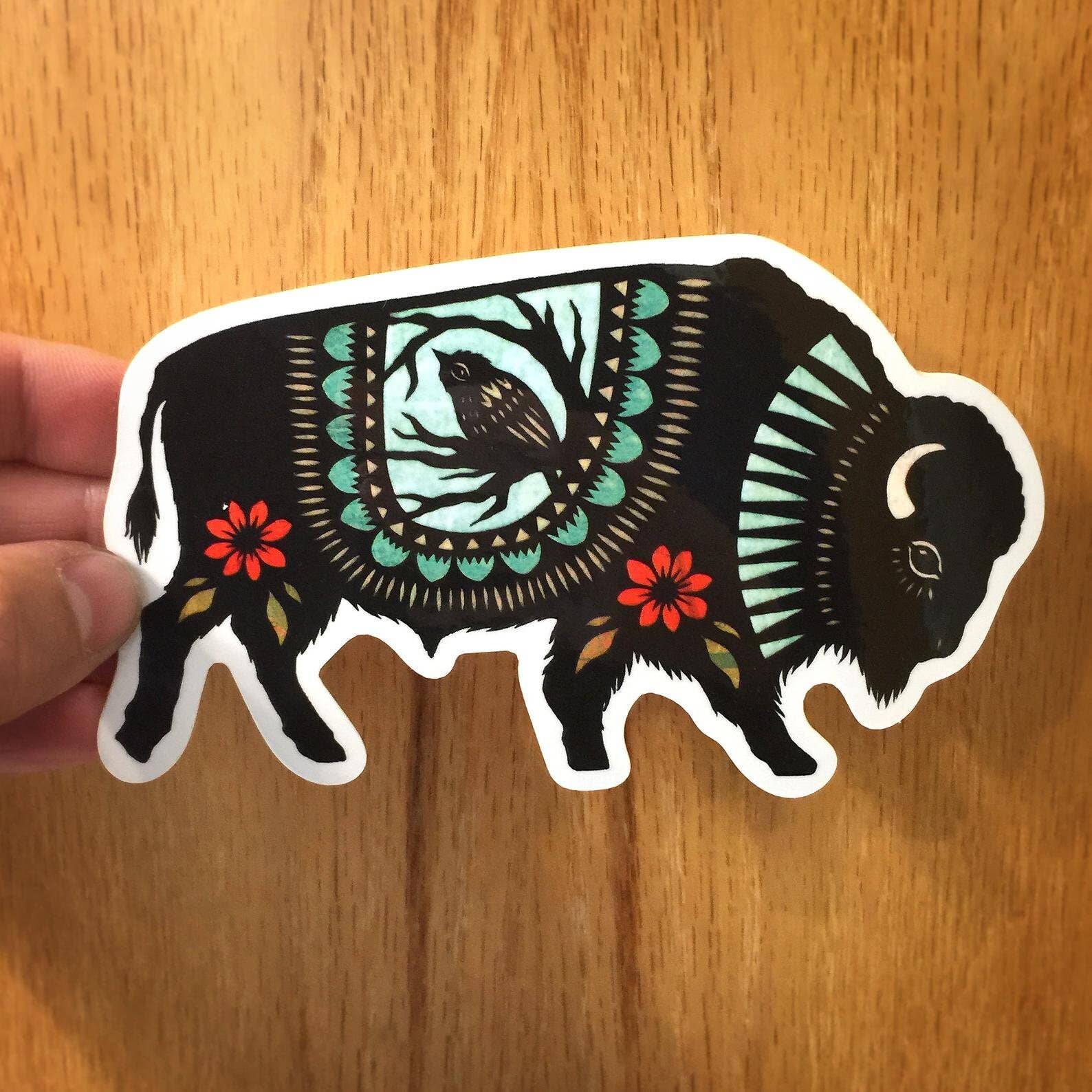 Bison and Bird Matte Vinyl Sticker