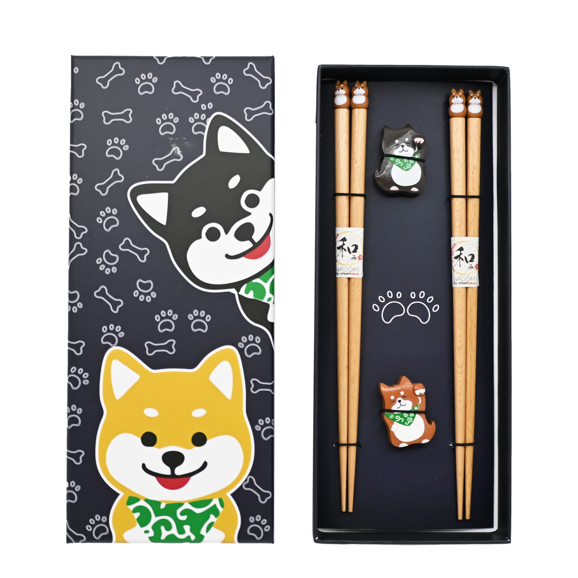 Shiba Inu 2 Pair Wooden Chopsticks and Chopsticks Rests Gift Set (1/80)