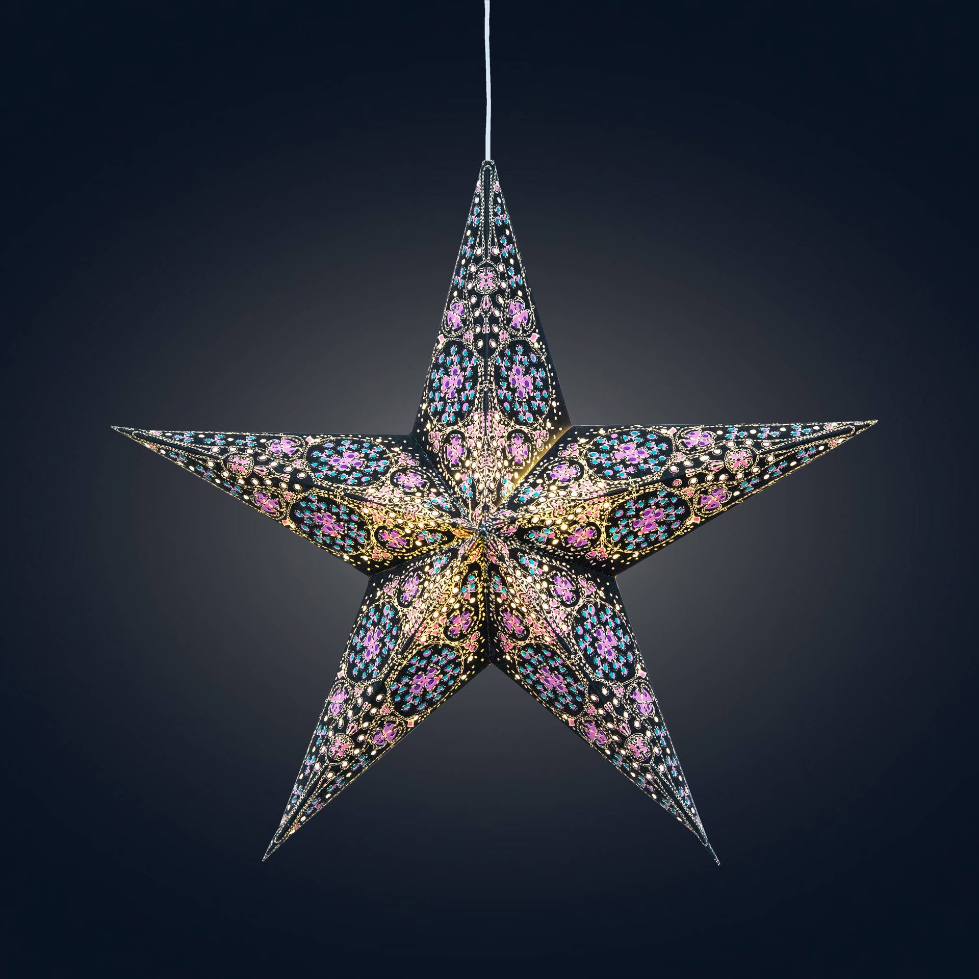 Cathedral ~5 P,15",Turquoise/Violet Paper Starlight Lantern